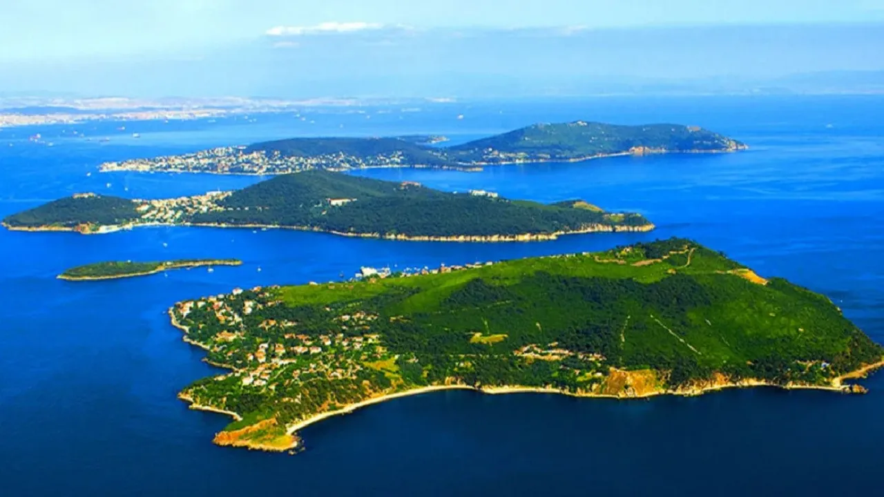Aerial view of a coastline and islands within a Special Environmental Protection Area