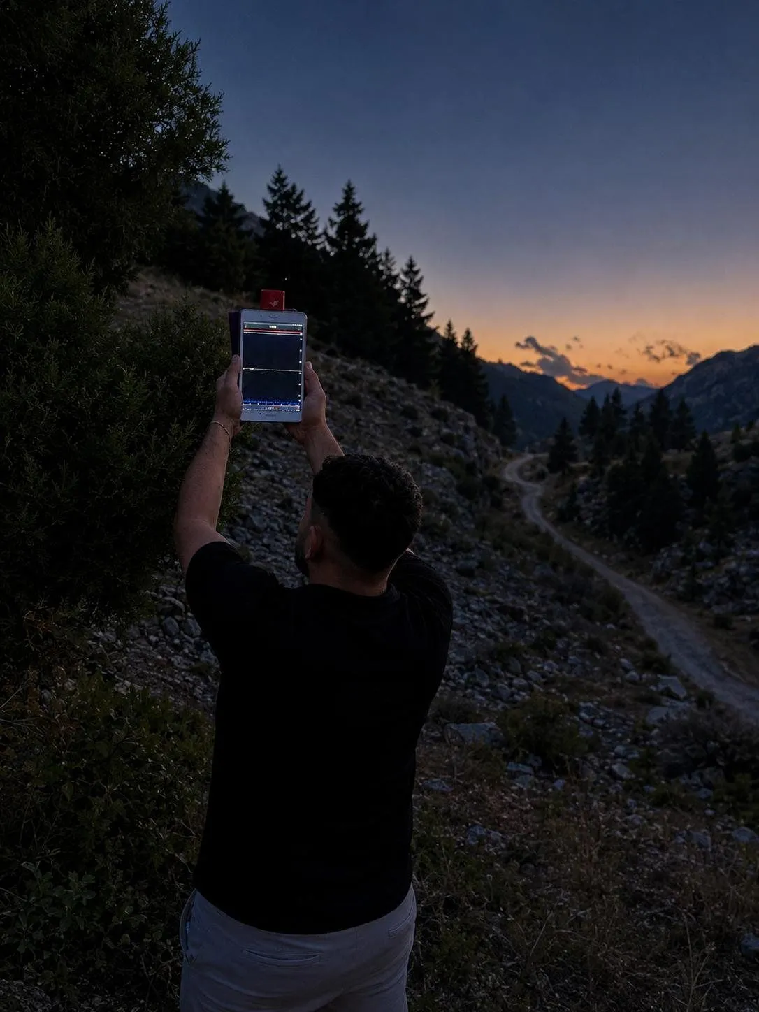 Specialist recording bats at night with an acoustic detector for bat monitoring